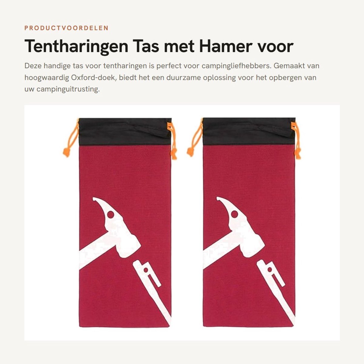 Dailygoods- Tentharingen 30 cm - Tentharingzak 2 stuks - Draagbaar - Hoogwaardig Oxford-doek - Duurzaam - Rood