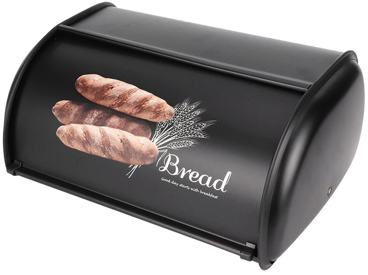 Dailygoods- Broodcontainer Grote Capaciteit - Brooddoos Roestvrij Staal - Zwarte Brooddoos - Keuken Opslag Organizer - Afmetingen 34 x 23 x 14,5 cm - Gewicht 1016 g
