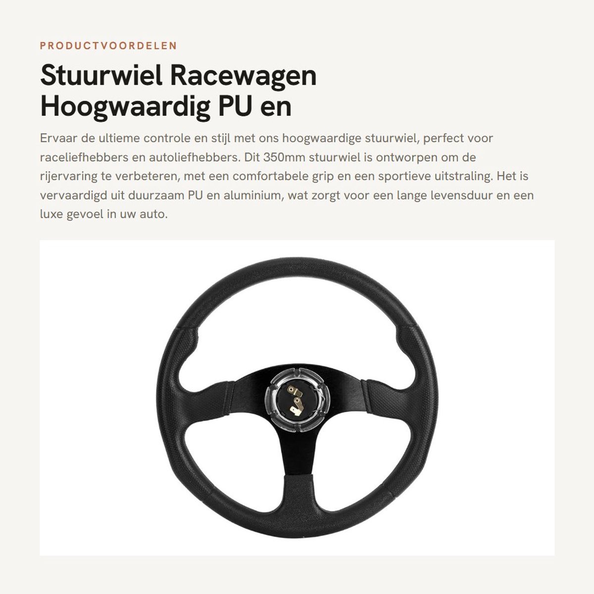 Dailygoods - Stuurwiel - Racewagen - Hoogwaardig PU en Aluminium - 350 mm Plat Stuur - Sportstuurwiel - Universeel Gemodificeerd - Zwart