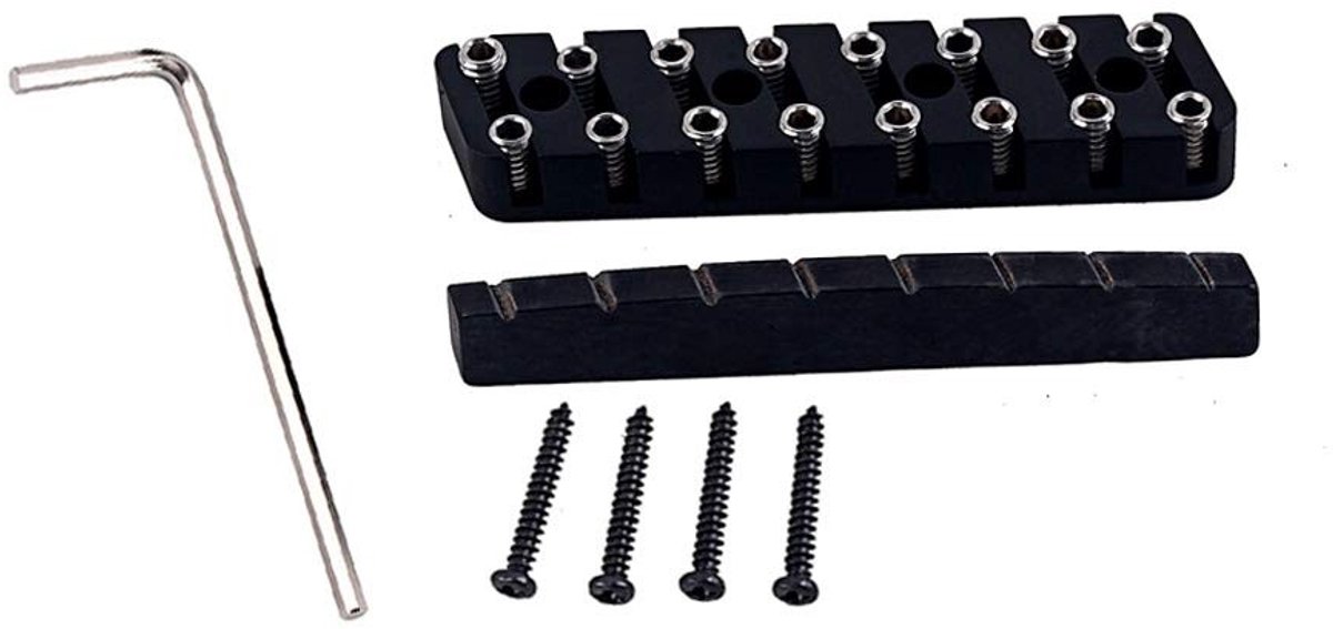 Dailygoods- Vergrendeling Moer Messing/Kamelenbeen - Snaarmoe/Stopnoot - Gitaaraccessoires - Afmetingen 57.7*14.5*7.5mm - Inclusief 1 Snaarmoe - Zwart - Gitaarmoer