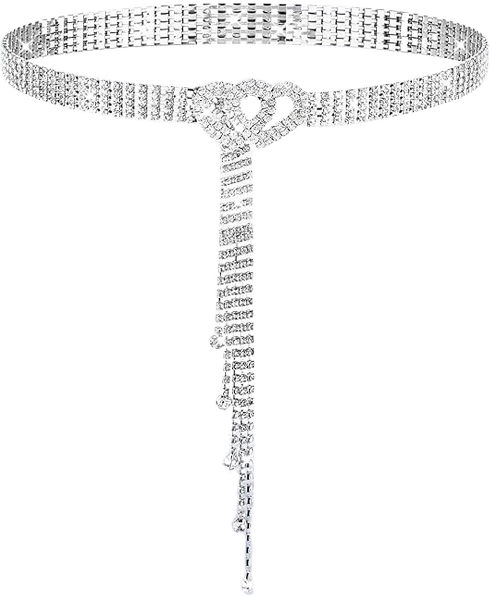 Dailygoods- Tailleband Verstelbaar - Damesriem - Kristallen Tailleketting - Hartvormige Gesp - Strass-steentjes - Uniek Ontwerp - Riem