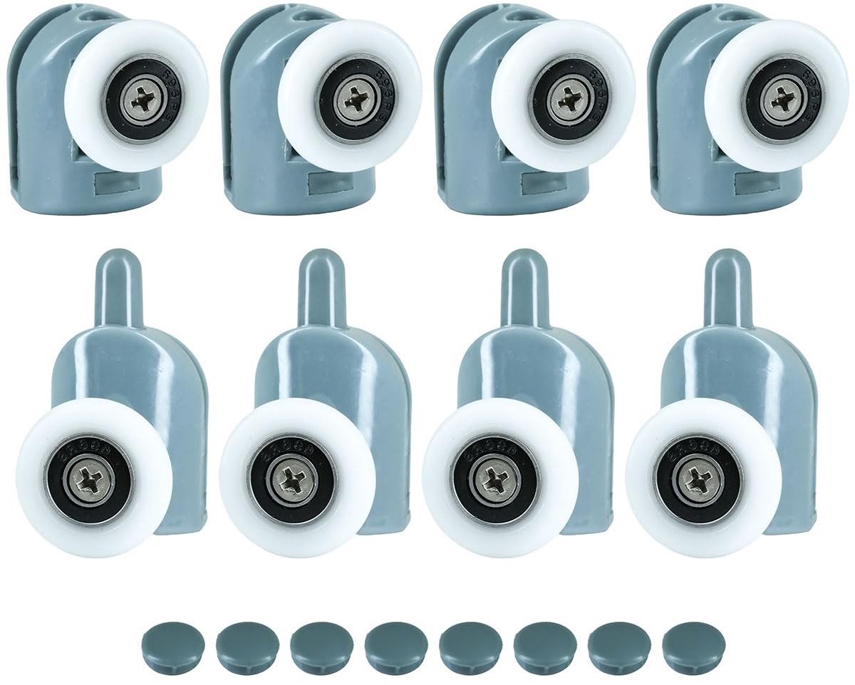 Dailygoods- Douchedeurrollen Set van 8 - 25 mm Wielen - Kunststof/Nylon/Roestvrij Staal - Geluidsarm - Slijtvast - Kogellagers voor Soepel Schuiven - Douchewielen