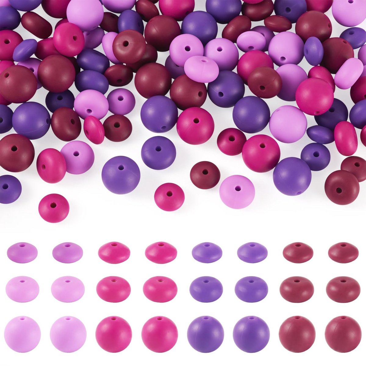 Dailygoods- Siliconen Kralen 120 Stuks - Focale Kralen - Ronde/Rondelle Kralen - DIY Armband/Sieraden - Gemengde Kleuren - 15mm/14mm/12mm