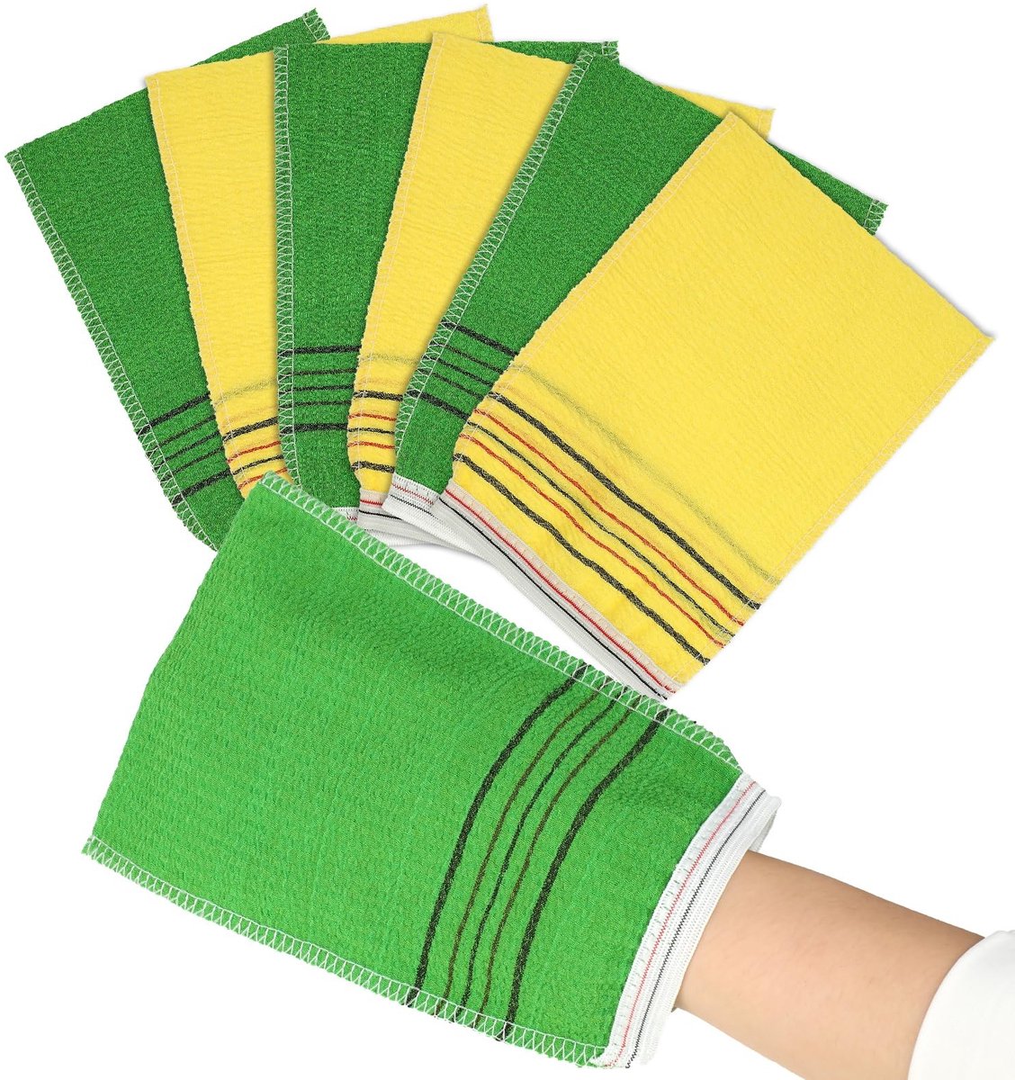 Dailygoods- Exfoliërende Handschoen 6 Stuks - Koreaanse Badhanddoek - Scrubdoek - Peelingdoek - Zachte Badhanddoek - Materiaal: Polyester