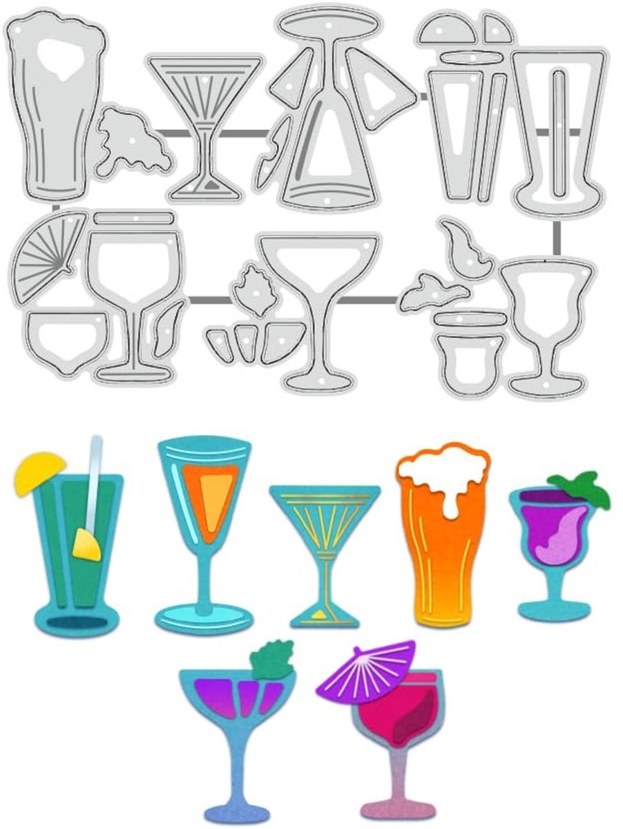 Dailygoods- Snijmatrijzen Cocktail - Metalen Snijmallen - DIY Scrapbooking - Stansjes voor Kaarten - 10 x 6 cm - Kwalitatief Hoogwaardig