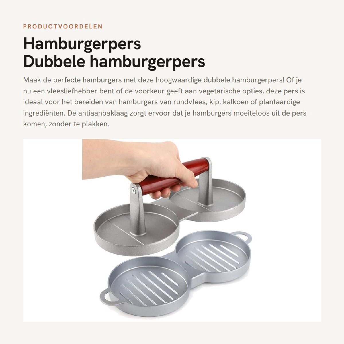 Dailygoods- Hamburgerpers Dubbel - Aluminiumlegering - Antiaanbaklaag - Ergonomisch Handvat - Duurzaam - Voor Vlees en Barbecue - Hamburgermaker