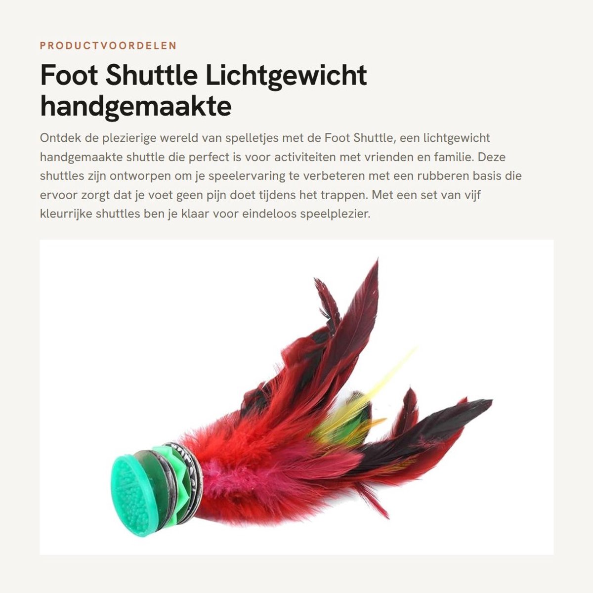 Dailygoods- Shuttle Lichtgewicht Handgemaakte Shuttle - 5 Kleurrijke Veervoetshuttles - Rubberen Basis - Comfortabel Schoppen - Goede Kwaliteit - Voetshuttle