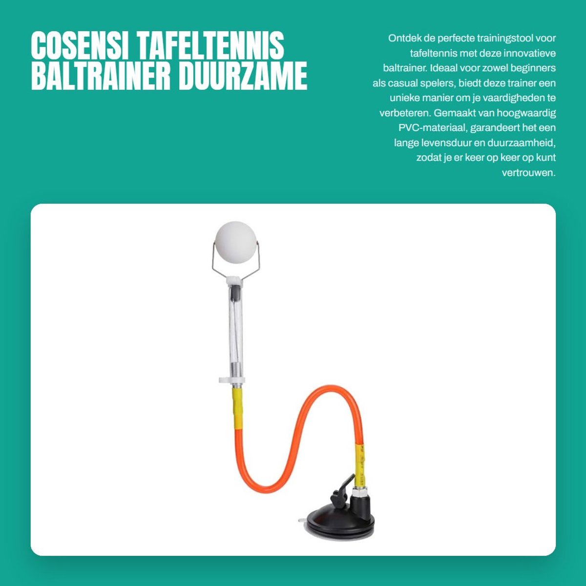 Dailygoods- Tafeltennisbaltrainer Duurzaam - Grote Zuignap - PVC Materiaal - Ideaal voor Training - Elastische Staaldraad - Snellere Serveersnelheid - Tafeltennis Oefenapparaat