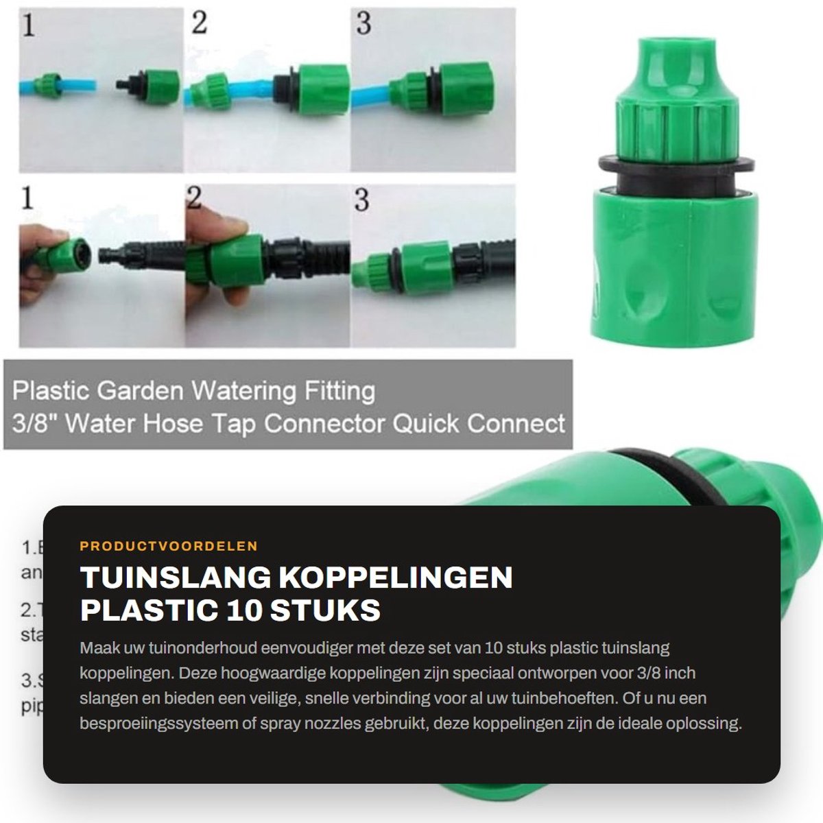 Dailygoods- Sproeikoppelingen 10 Stuks - Tuinslang Koppelingen - Snelle Aansluiting - Waterdicht - Universeel - Geschikt voor 3/8 Inch Tubes - Tuinslangkoppeling