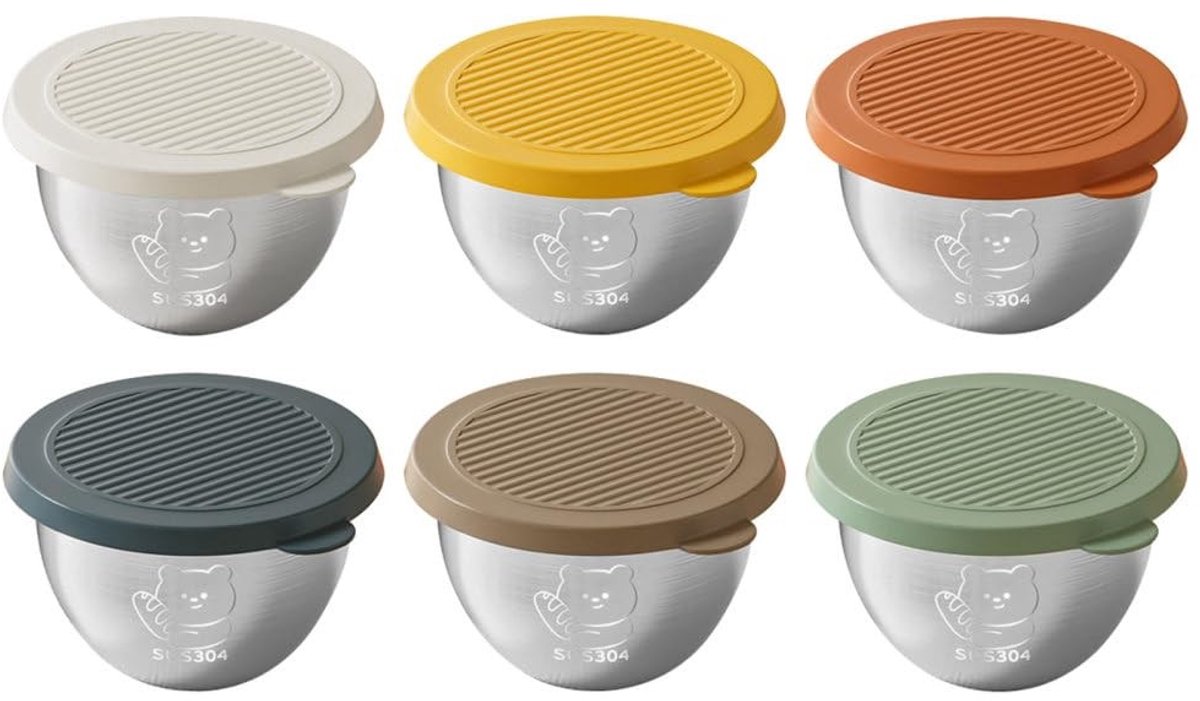 Dailygoods- Saladedressingbakjes 6 Stuks - Roestvrij Stalen Bewaarbakjes - Herbruikbare Bakjes - Lekvrije Deksels - Antislip Deksel - Capaciteit 70 ml - Voedselbakjes