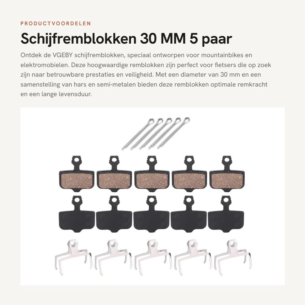 Dailygoods - Schijfremblokken - 30 MM - 5 paar - Hars en Semi-Metalen - Fiets Reparatie Hardware - Geschikt voor Mountainbikes - Remblokken
