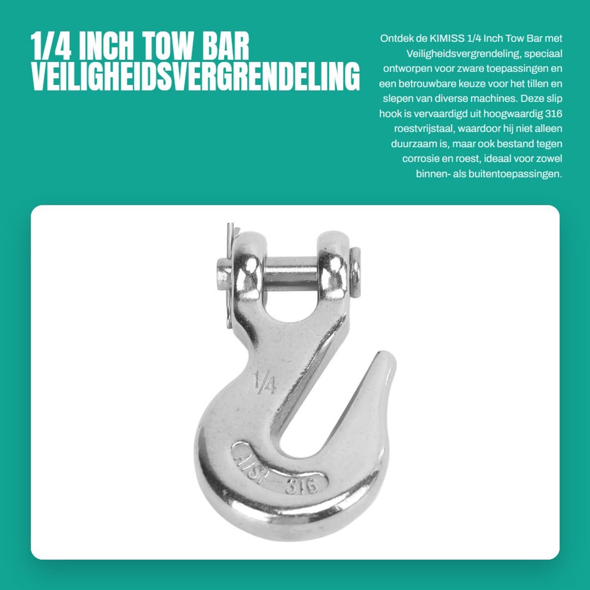 Dailygoods - 1/4 Inch Tow Bar - Veiligheidsvergrendeling - Roestvrijstaal - Slip Hook 1000 Lbs - Hoog draagvermogen - Geschikt voor zware ladingen - K...