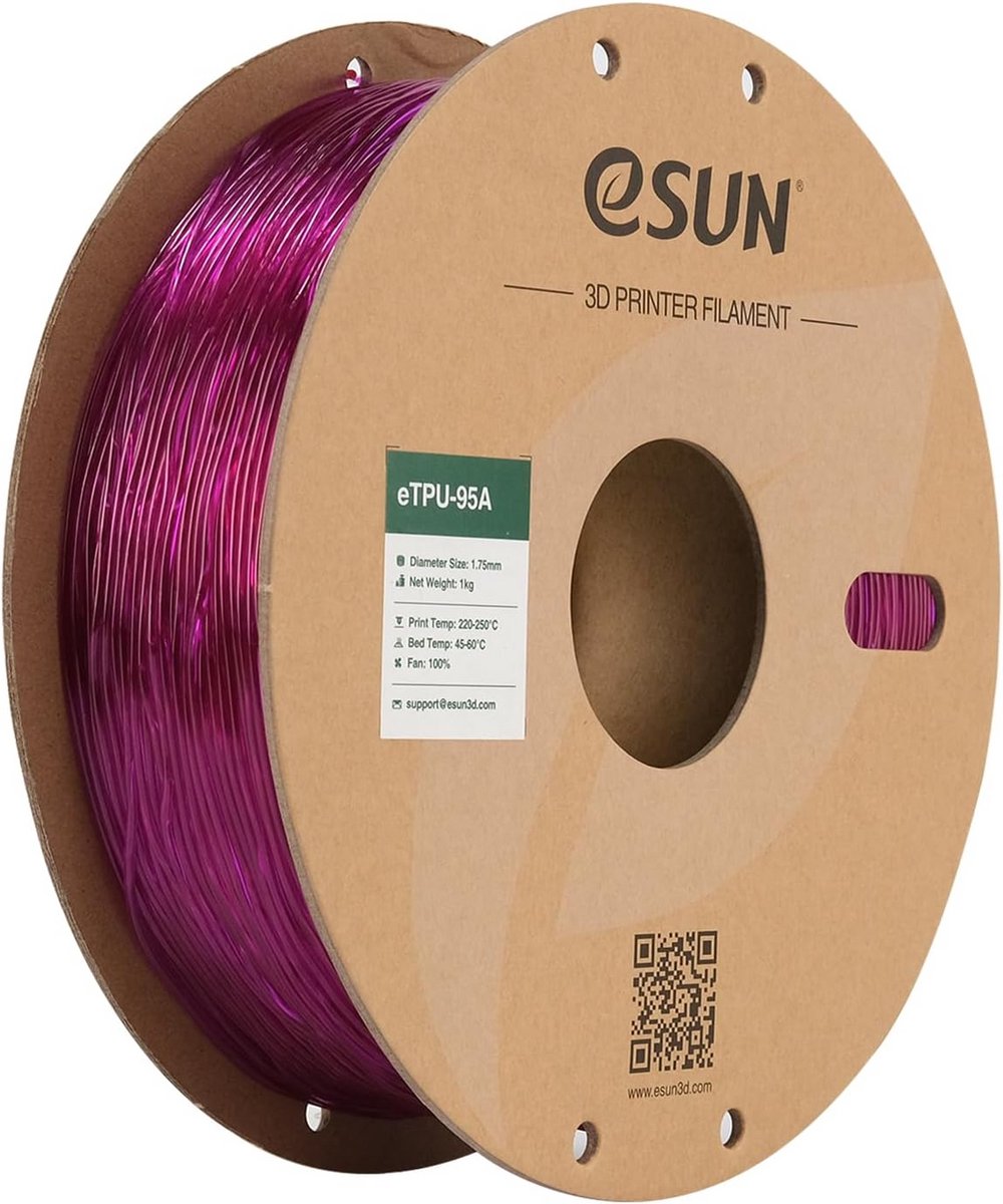 Flexibel Filament - 3D Print Materiaal - Objecten Printen - Hoge Veerkracht - 1KG Spoel - Transparant Paars