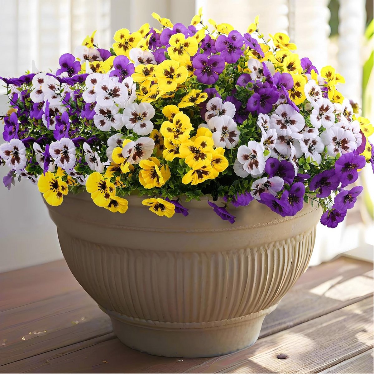 18 bundels kunstmatige bloemen voor buiten, UV-bestendige zijden viooltjes voor tuin en balkon