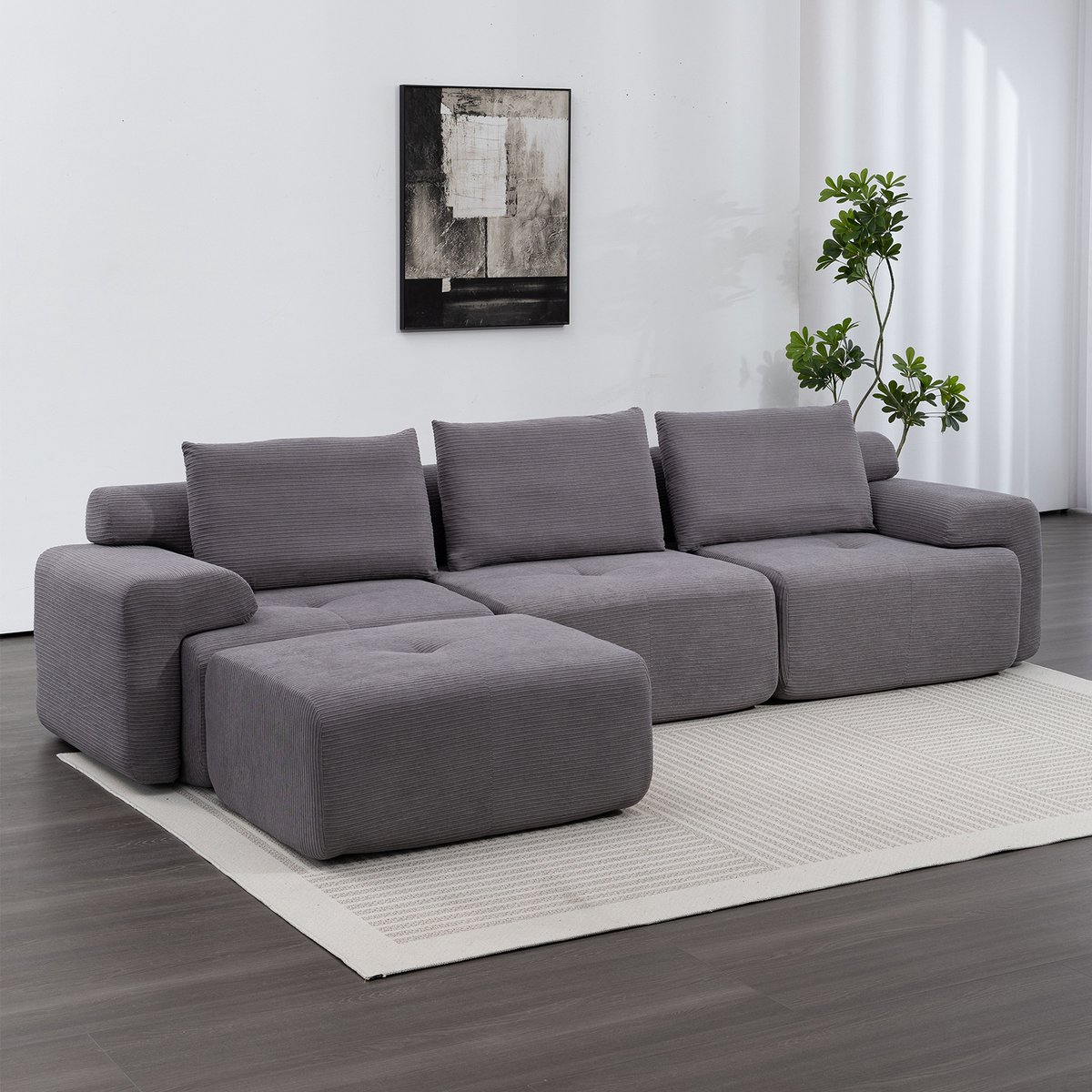 FloraGrace Hoekbank 305 Cm - Modulair En Frameloos Comfort - Voor Woonkamer Of Werkkamer - Stoffen Bekleding - Donkergrijs