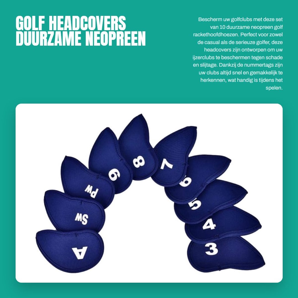 Dailygoods- Golf Hoofdhoezen 10 Stuks - Duurzaam Neopreen - Bescherming Golfclub - Nummertag - Verwisselbaar Label - Zachte Spons - Headcovers