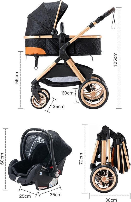 3-in-1 Kinderwagen - Combi kinderwagen - Baby vervoeren - Aluminium frame - Tot 25 kg - Roze — afbeelding 3