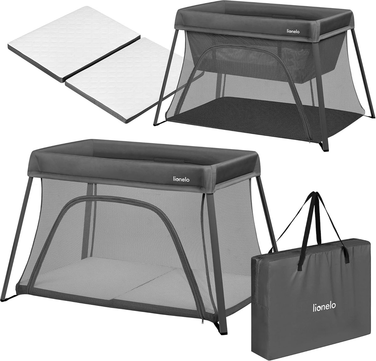 Babybed Reisbed - Box Campingbed - Veilig Spelen Slapen - Compact Snel Opvouwbaar - 110 cm - Grijs