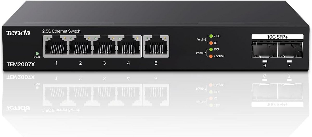 Netwerk Switch - Gigabit Hub - Snel Internet - 7 Multi-Gigabit Poorten - 65 Gbit/s Capaciteit - Zwart