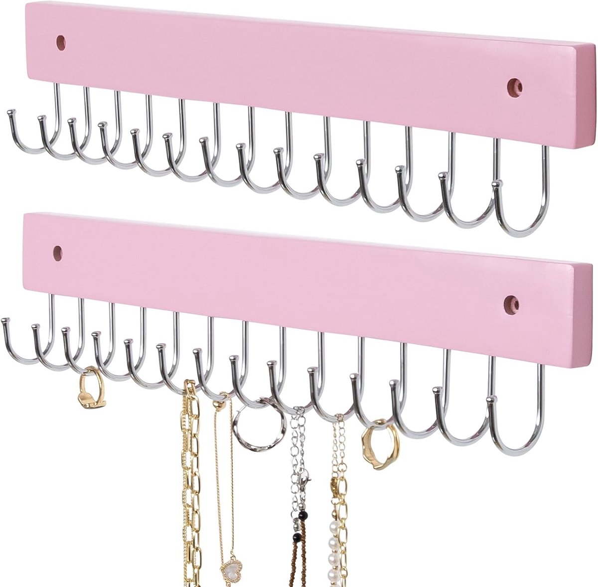 Kettinghouder - Sieraden organizer - Sieraden opbergen - Wandmontage - 2-pack - Roze