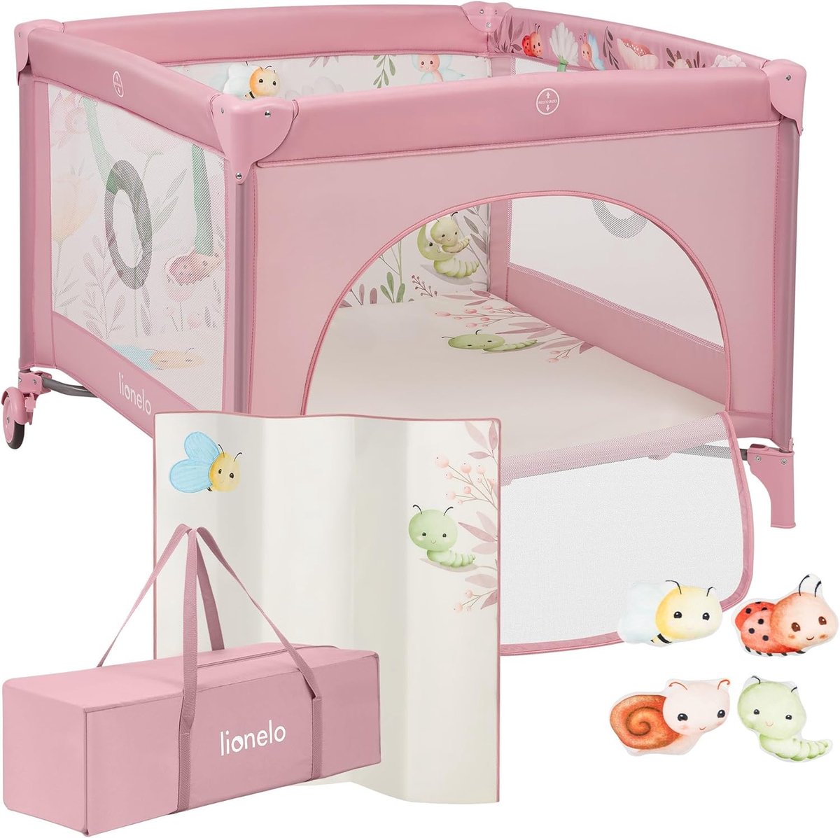 Babybox en Reisbedje - Speelbox Opvouwbaar - Veilig Spelen en Slapen - Met Zij-ingang en Matras - 100x100 cm - Roze