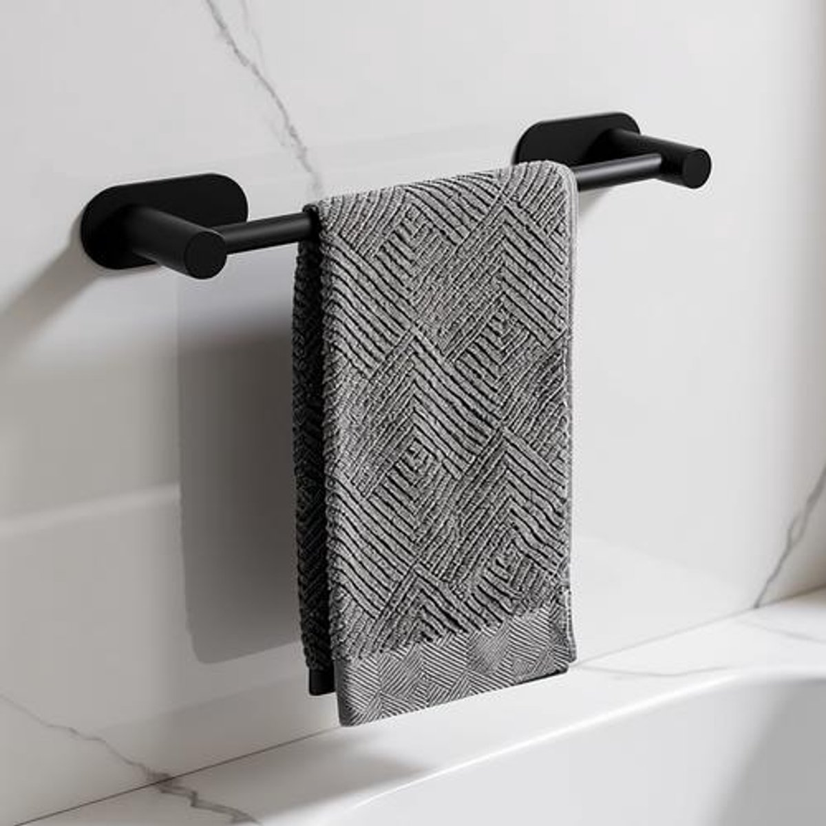Handdoekhouder zonder boren, uittrekbaar 37-57,5 cm, roestvrij staal, zwart - eenvoudig te monteren