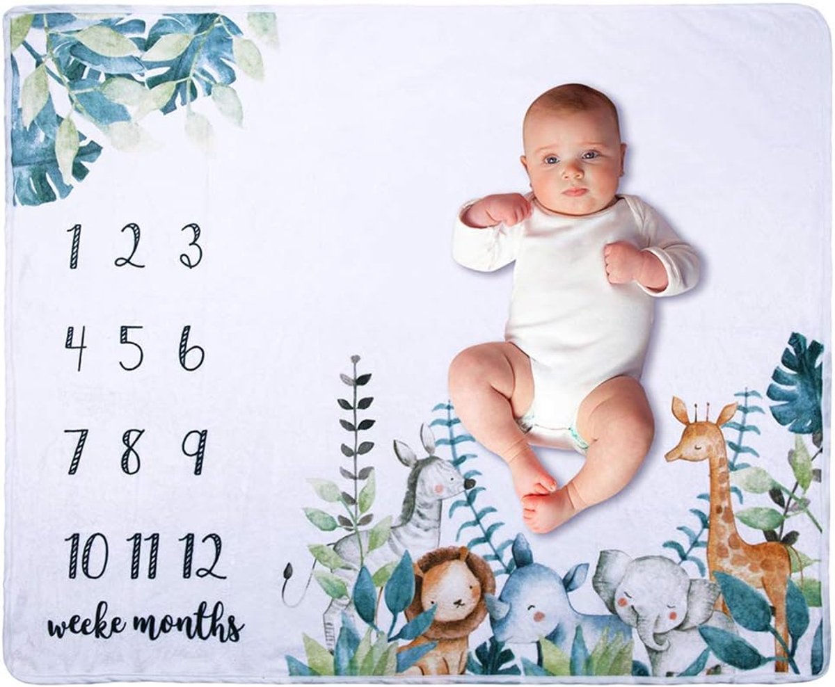 Mijlpaaldeken Baby - Maanddeken Fotodeken - Herinneringen Vastleggen - Zachte Flanellen Stof - 100 x 75 cm - Geel