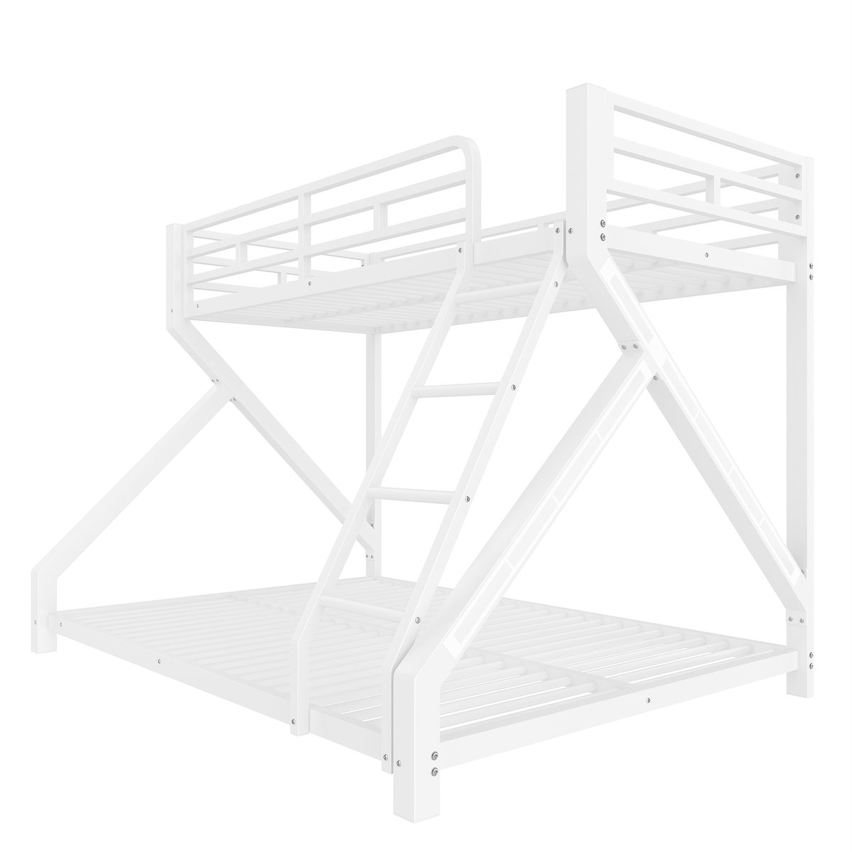 DESMIU Stapelbed 90 x 200 cm en 140 x 200 cm – Met ledverlichting – Veiligheidshekje en ladder – Voor kinderkamer en speelhoek – Metaal – Wit – Zonder matras