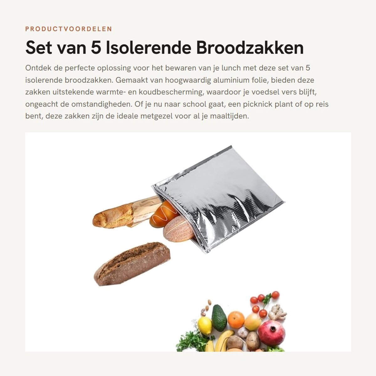 Dailygoods- Broodtassen 5 stuks - Isolerende Tassen - Waterdicht - Voedselversheid - Zipper Sluiting - 25 x 30 cm - Koeltassen