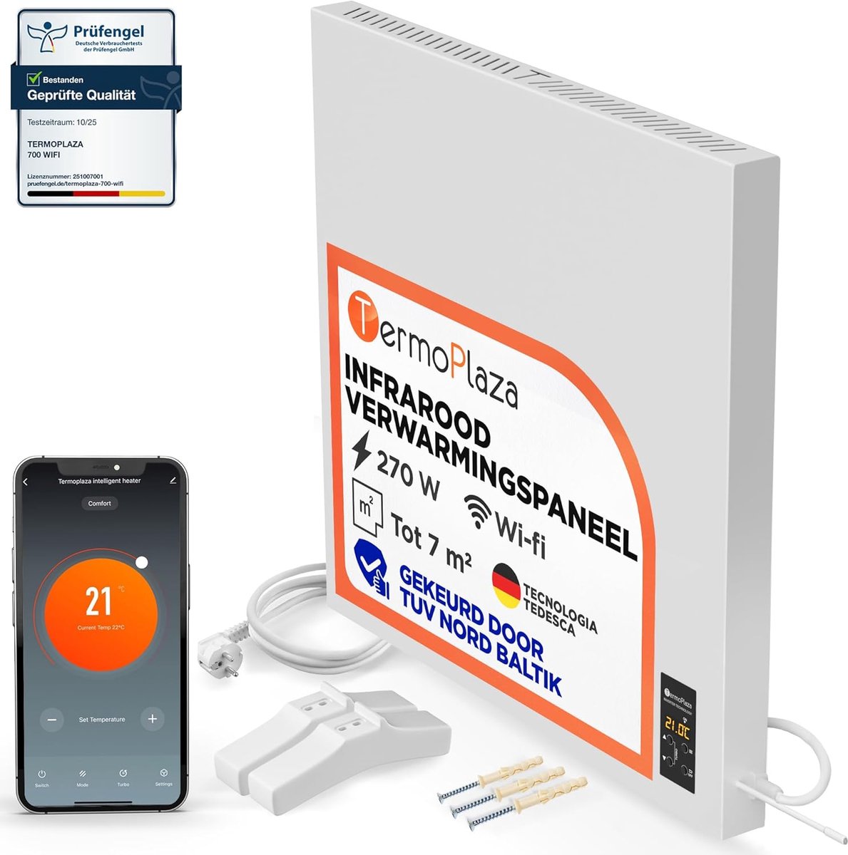 Infrarood Verwarmingspaneel - Convector Kachel Elektrische - Ruimte Verwarmen - Energiezuinige Dubbele Technologie - Tot 7 m² - Wit