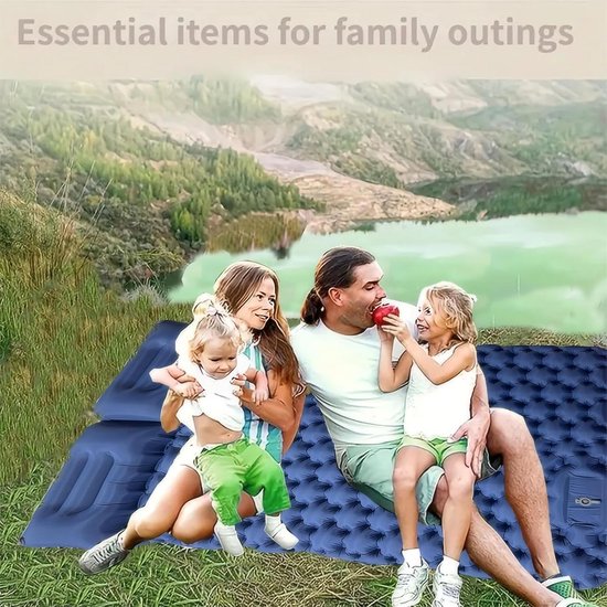 Slaapmatras 2-persoons - Kampeerbed opblaasbaar - Outdoor kamperen - Zelfopblazend met pedaal - 196 x 125 cm - Blauw — afbeelding 4