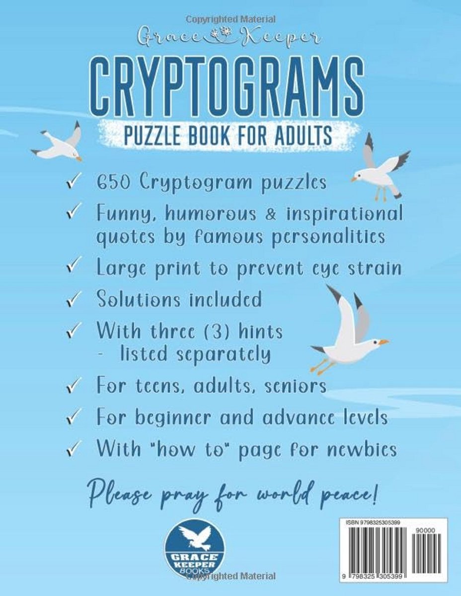 Cryptogrammen Puzzelboek - Woordraadsels Puzzels - Hersenen Trainen - 650 Grote Prent - 202 Pagina's - Niet gespecificeerd