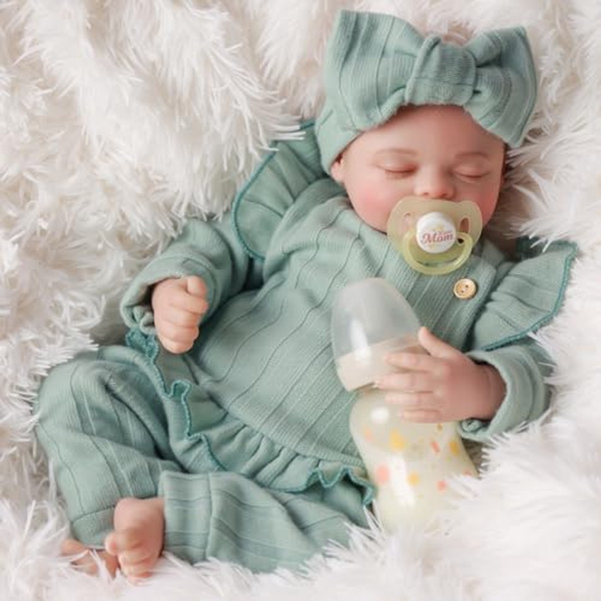 Reborn Babypop - Levensechte pop - Verzamelen en cadeau - Handbeschilderd hoofd - 43 cm - Groen