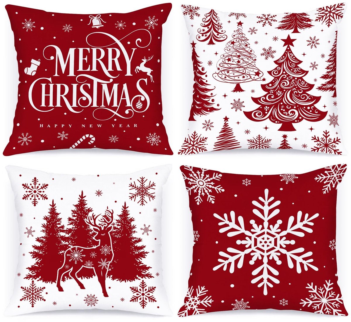 Dailygoods- Kerstkussenslopen set van 4 - 50x50 cm - Zacht kort pluche - Decoratieve kussenslopen - Onzichtbare ritssluiting - Luxe kerstdecoratie - Kussenhoezen