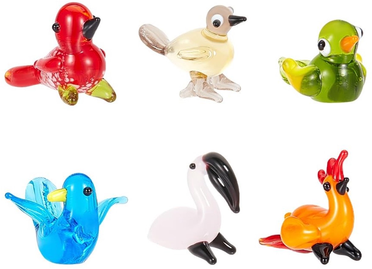 Dailygoods- Vogelfiguren 6 Stuks - Glazen Ornamenten - Tafeldecoratie - Miniatuur Papiergewichten - Cadeau voor Verjaardag/Jubileum - Diverse Stijlen - Decoratie