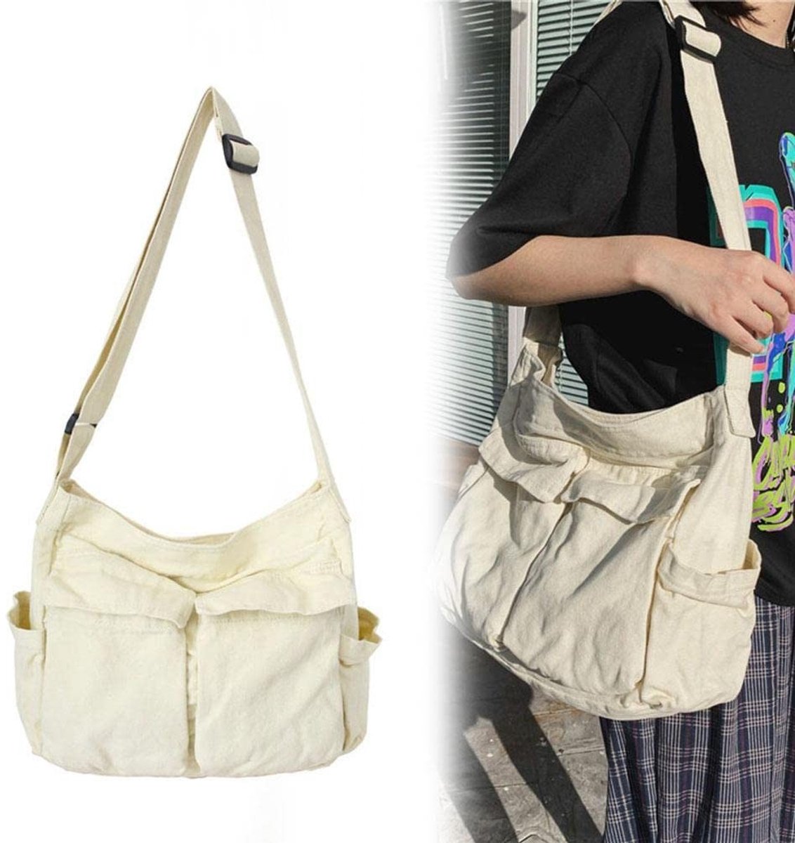 Dailygoods- Schoudertas Grote Capaciteit - Schoudertas Dames - Schoudertas Heren - Crossbodytas - Canvas Messenger Bag - Casual Tas met Meerdere Vakken