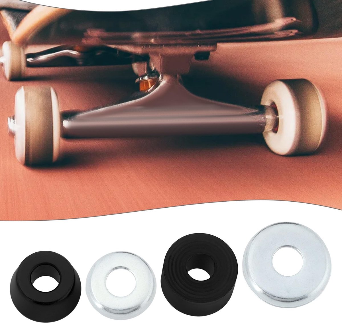 Dailygoods- Skateboard Bushings 95A Hard - Cilinder Kussens - Compatibel met Independent/Venture/Thunder - Rubber/Metaal - 4x Bussen/Pads - Zwart/Silver
