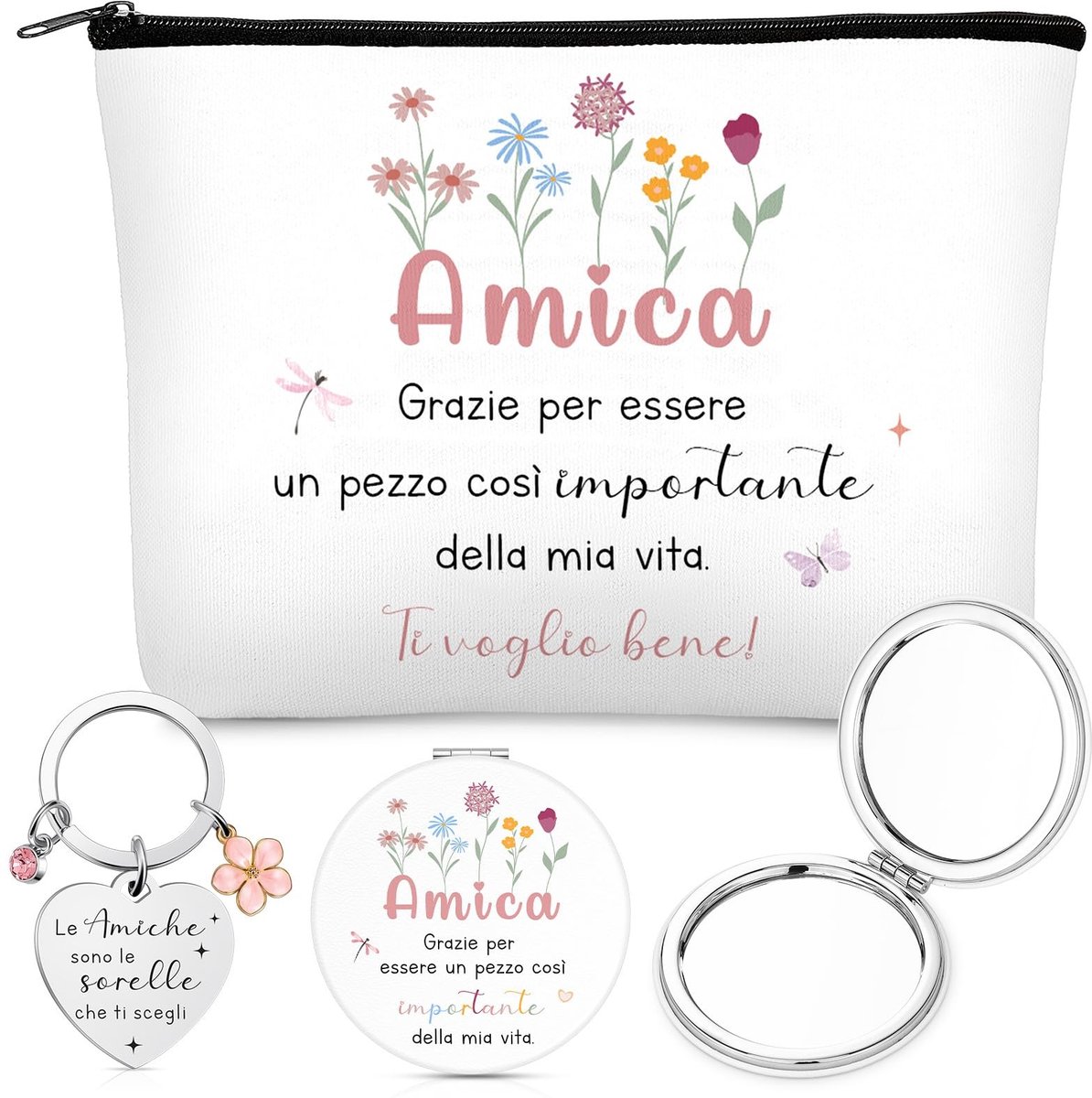 Dailygoods- Make-uptas klein - Make-uptas met spiegel - Cadeauset voor vriendin - Verjaardagscadeau - Polyester/Metaal - Afmetingen 23 x 16 x 5 cm - Cosmetictas