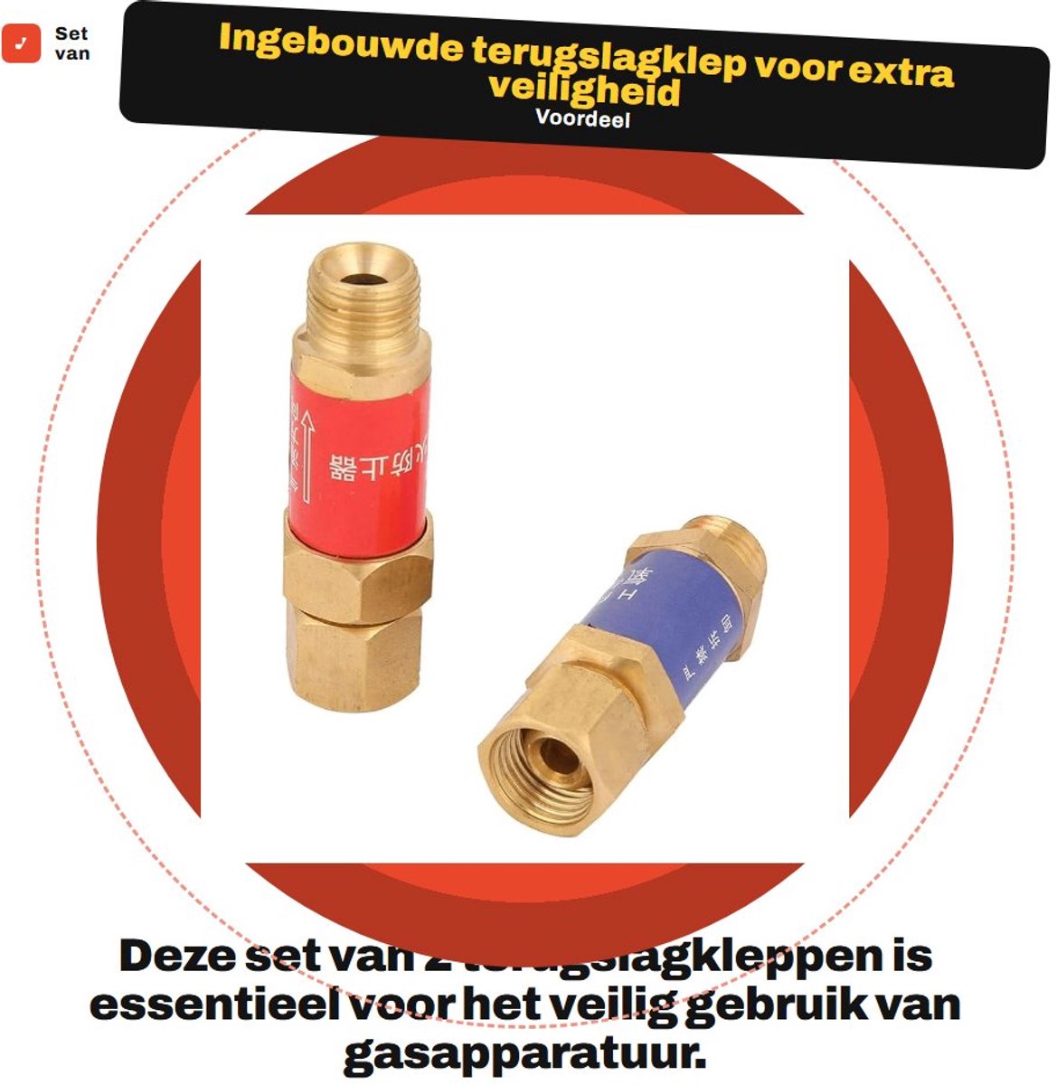 Dailygoods- Terugslagklep 100mm - Ingebouwde Terugslagklep - Gasregelaar 30 mbar - Messing Constructie - Geschikt Voor Gasapparatuur - 2 Stuks