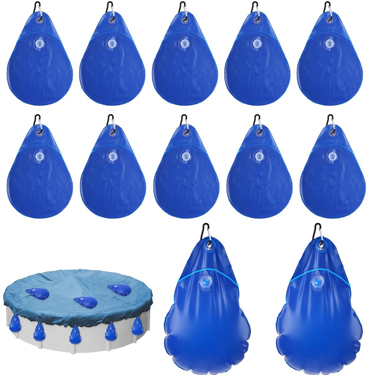 Dailygoods- Zwembadafdekkingsgewichten 12 Stuks - Lekvrije Waterzakken - Antivries Haken - PVC - 34 x 24,5 cm - Voor Zwembadafsluitingsset - Zwembadgewichten
