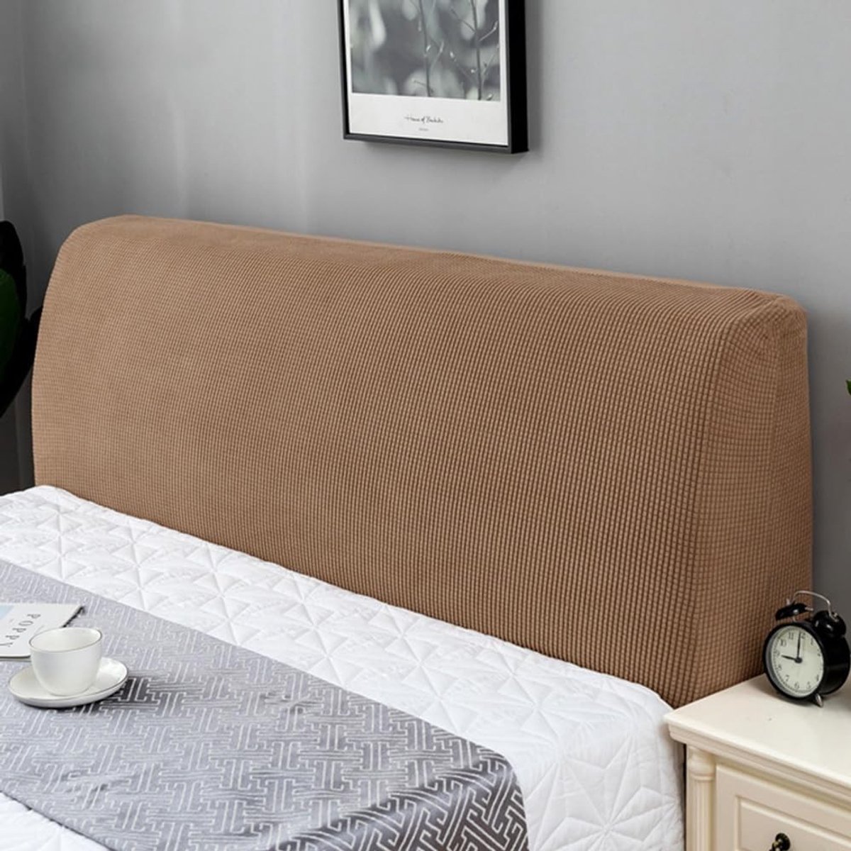 Dailygoods- Hoofdbordhoes Rekbaar - Hoofdbord Hoes 180 cm - Bed Hoofdbord - Beschermhoes - Polyester/Elastaan - Koffie kleur - Bedhoofd