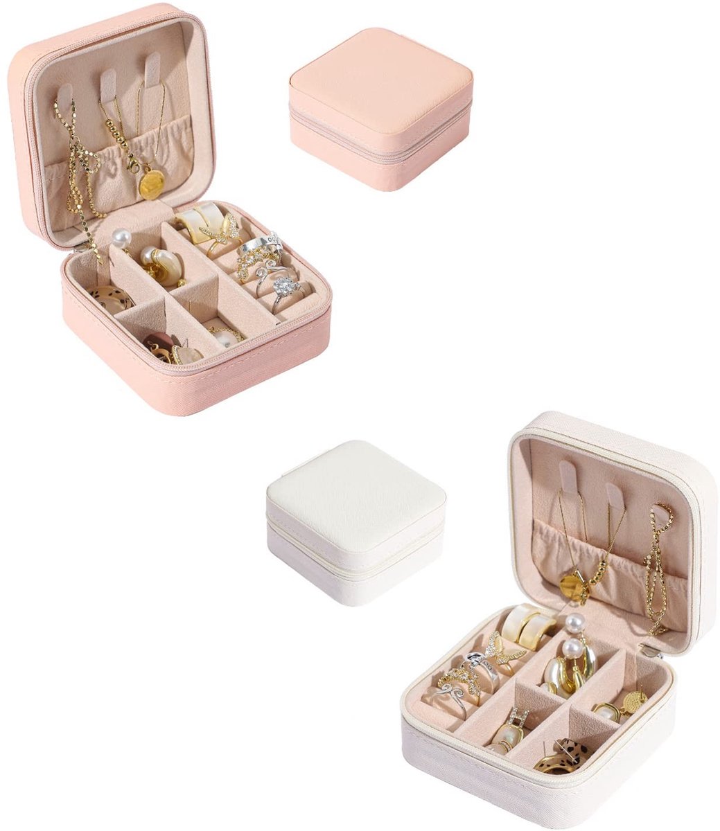 Dailygoods- Sieraden Doos Klein - Dubbellaags Multi-Grid Ontwerp - Opbergdoos voor Ringen/Oorbellen/Kettingen - Lichtgewicht Reisaccessoire - Hoogwaardig PU Leer - Sieradenopbergdoos