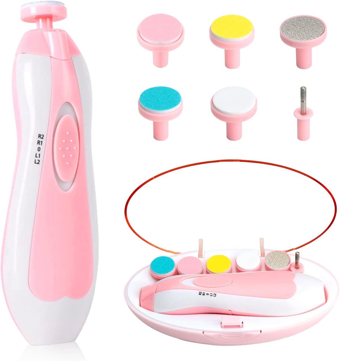 Elektrische Nagelknipper Baby - Nagelverzorgingsset - Veilige Nagelverzorging - 6 Slijpkoppen LED - 8 x 5.6 x 16 cm - Wit