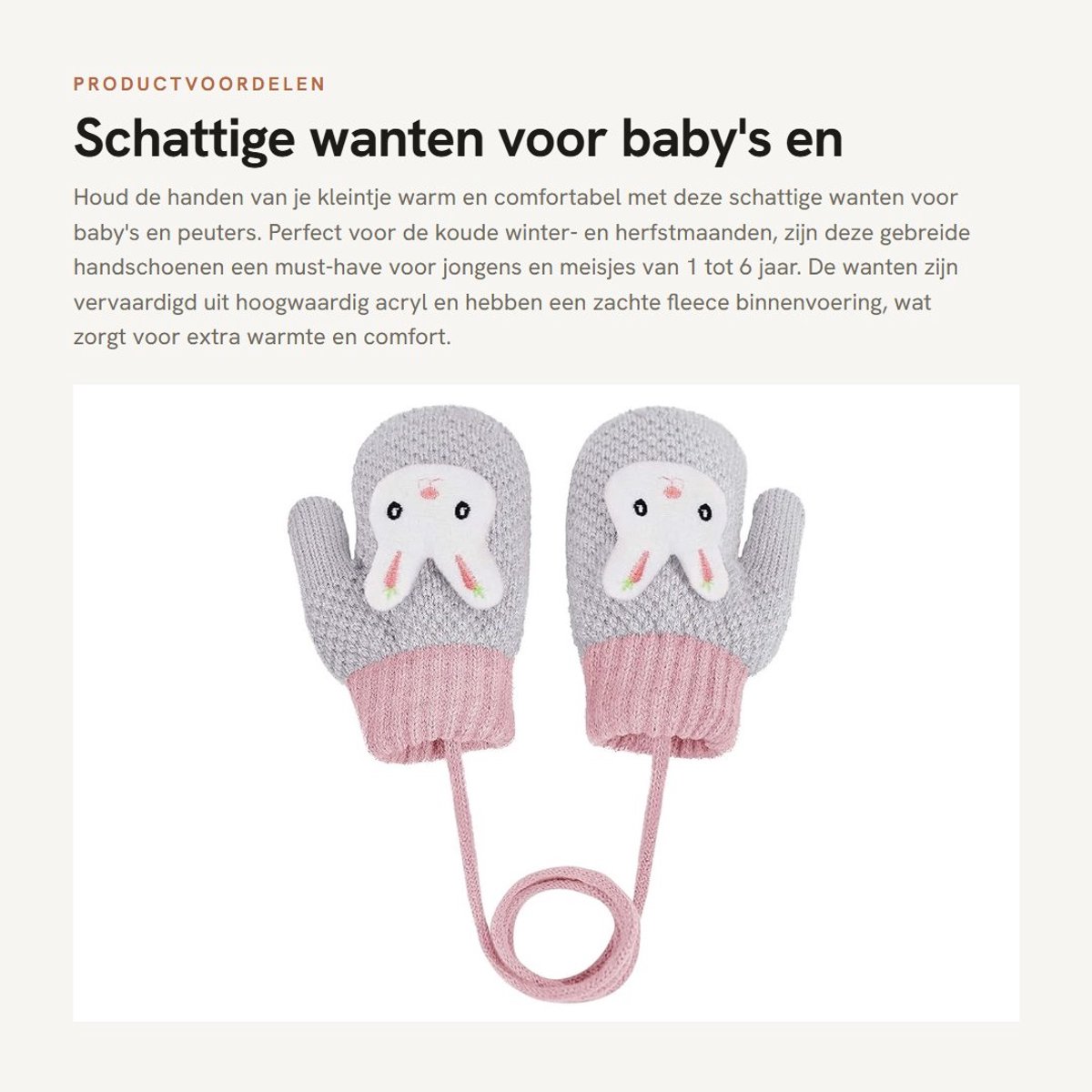 Dailygoods- Wanten voor Kinderen - Warme Gebreide Handschoenen - Fleece Binnenvoering - Winter - One Size 1-3 Jaar - Comfortabel en Zacht