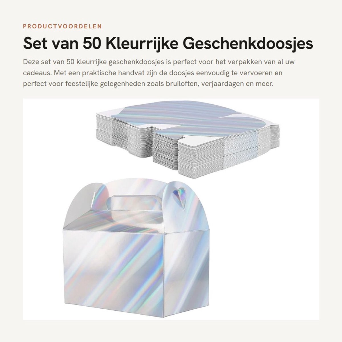 Dailygoods- Geschenkdoosjes 50 stuks - Kartonnen Dozen - Herbruikbaar - Cadeaudozen met Deksel - Handvat - 16 x 9,5 x 9,5 cm