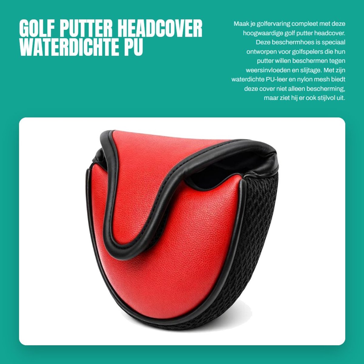 Dailygoods- Putter Headcover Waterdicht - PU Leer/Nylon Mesh - Golf Putter Beschermhoes - Sport Bescherming Accessoires - 11 x 13,5 cm - 100% Gloednieuw - Golfputterhoes