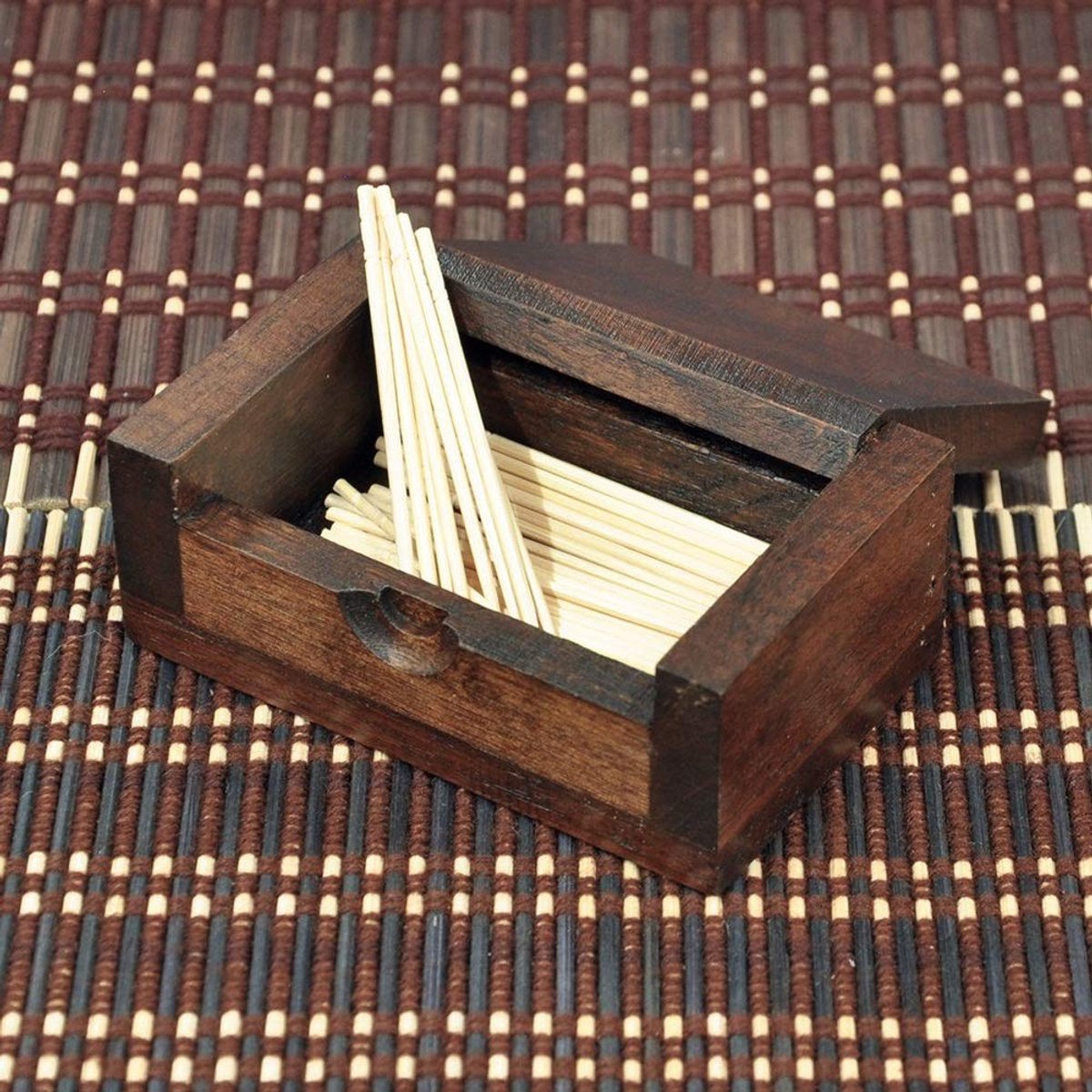 Dailygoods- Tandenstoker Opbergdoos Mini - Houten Houder - Draagbaar - Voor Thuis/Hotelgebruik - 3,5 x 2,2 Inch - Compact - Tandenstokerhouder