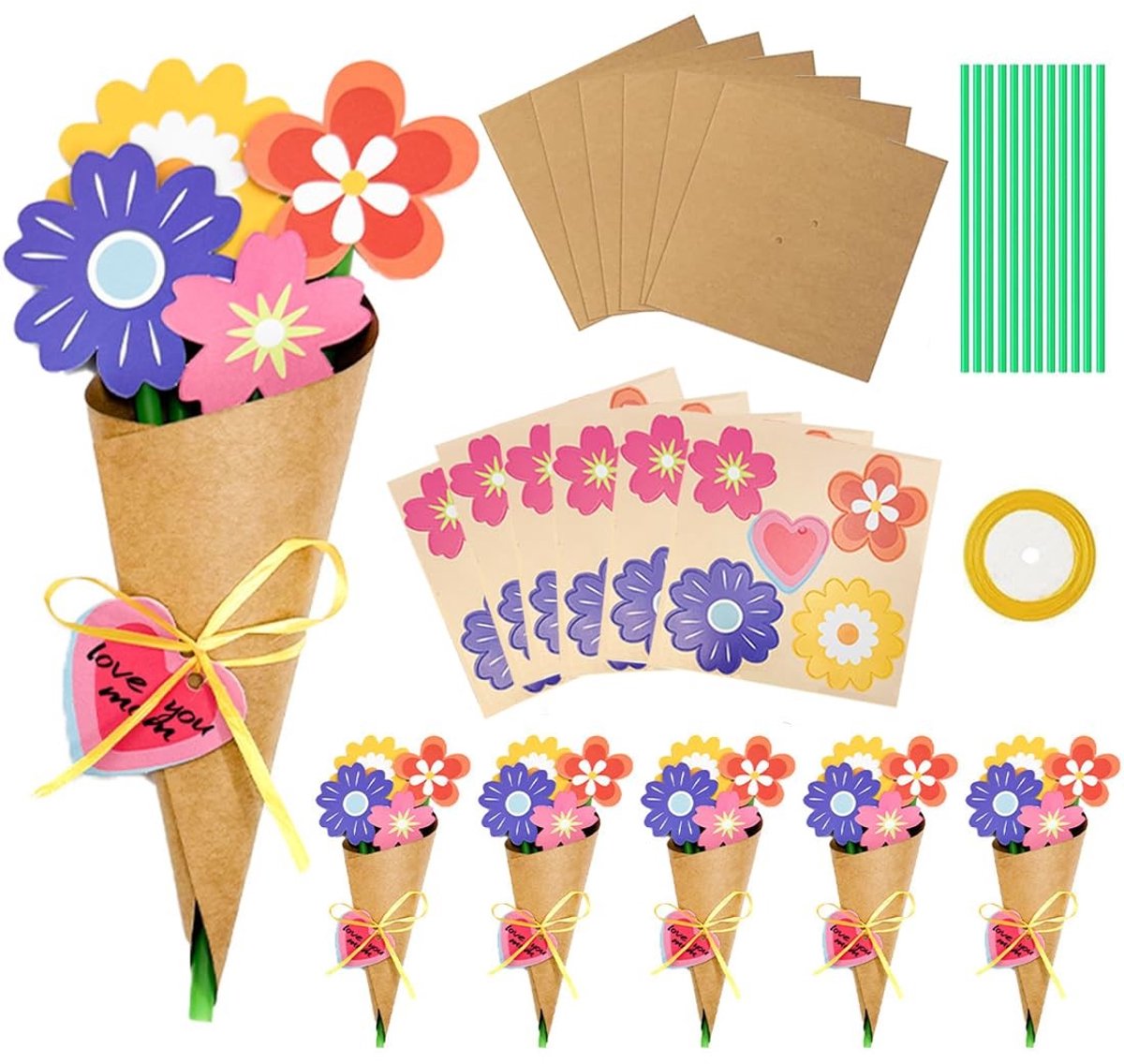 Dailygoods- Enveloppen 6x - Meerkleurig - Bruiloft - Wenskaarten - Cadeaulabels - Creatieve projecten - Unieke bloemenstickers - Cadeau-enveloppen