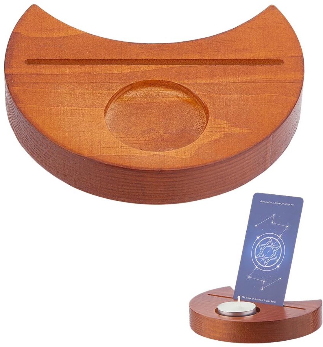 Dailygoods- Tarotkaarthouder Maanfasen - Houten Display - 2 Stuks - Divinatie Accessoires - Affirmatiekaarten - Afmetingen 118x92x20 mm - Kaartdisplay