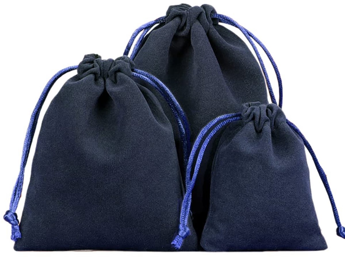 Dailygoods- Fluwelen Zakjes 12 Stuks - Sieradenzakjes - Kleine Stoffen Zakjes - Trekkoord - Geschenkzakjes - 20 x 25 cm - Marineblauw - Sieradenzakje